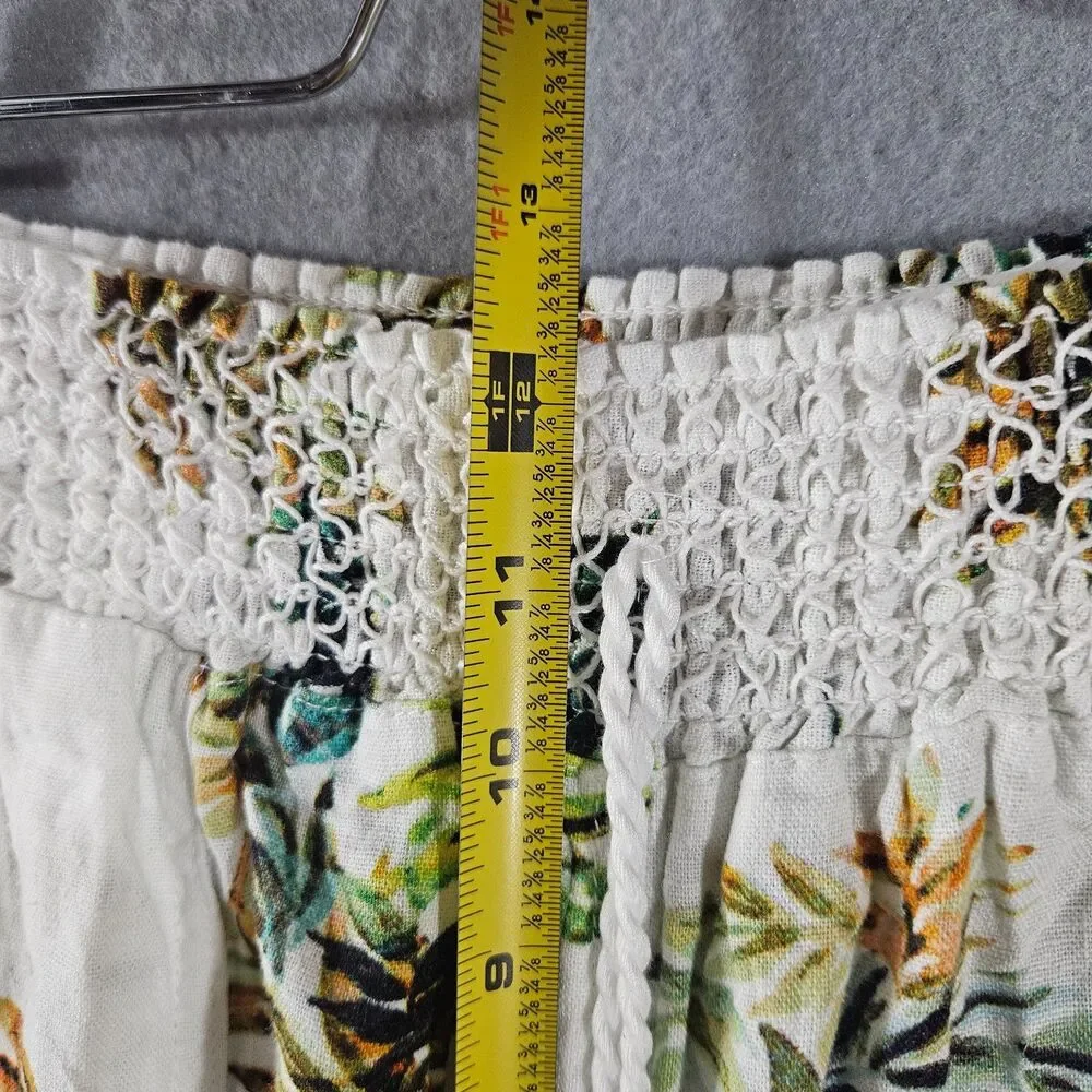 New Westbound XL Linen Blend Pants Hawaiian Print Wide Leg Flowy Shirred Waist